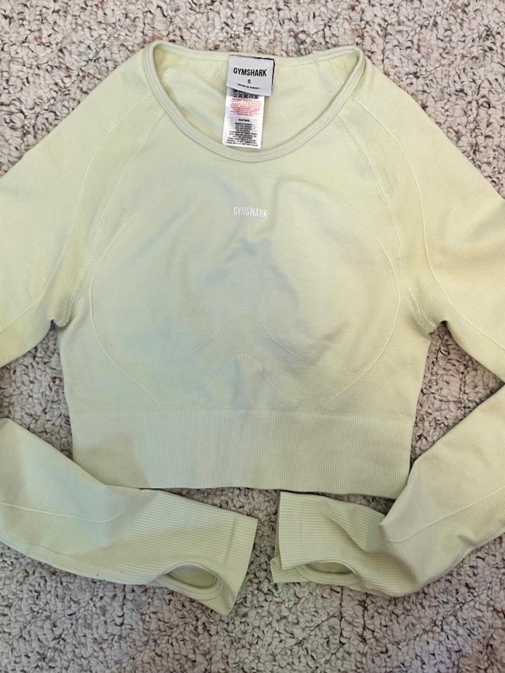 Gymshark Vital Seamless Long sleeve Crop Top Yellow Lime S Thumholes